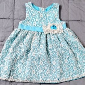 Good Lad Baby Girl Dress Blue Satin W/Lace Overlay Satin Ribbon Waistband 2T